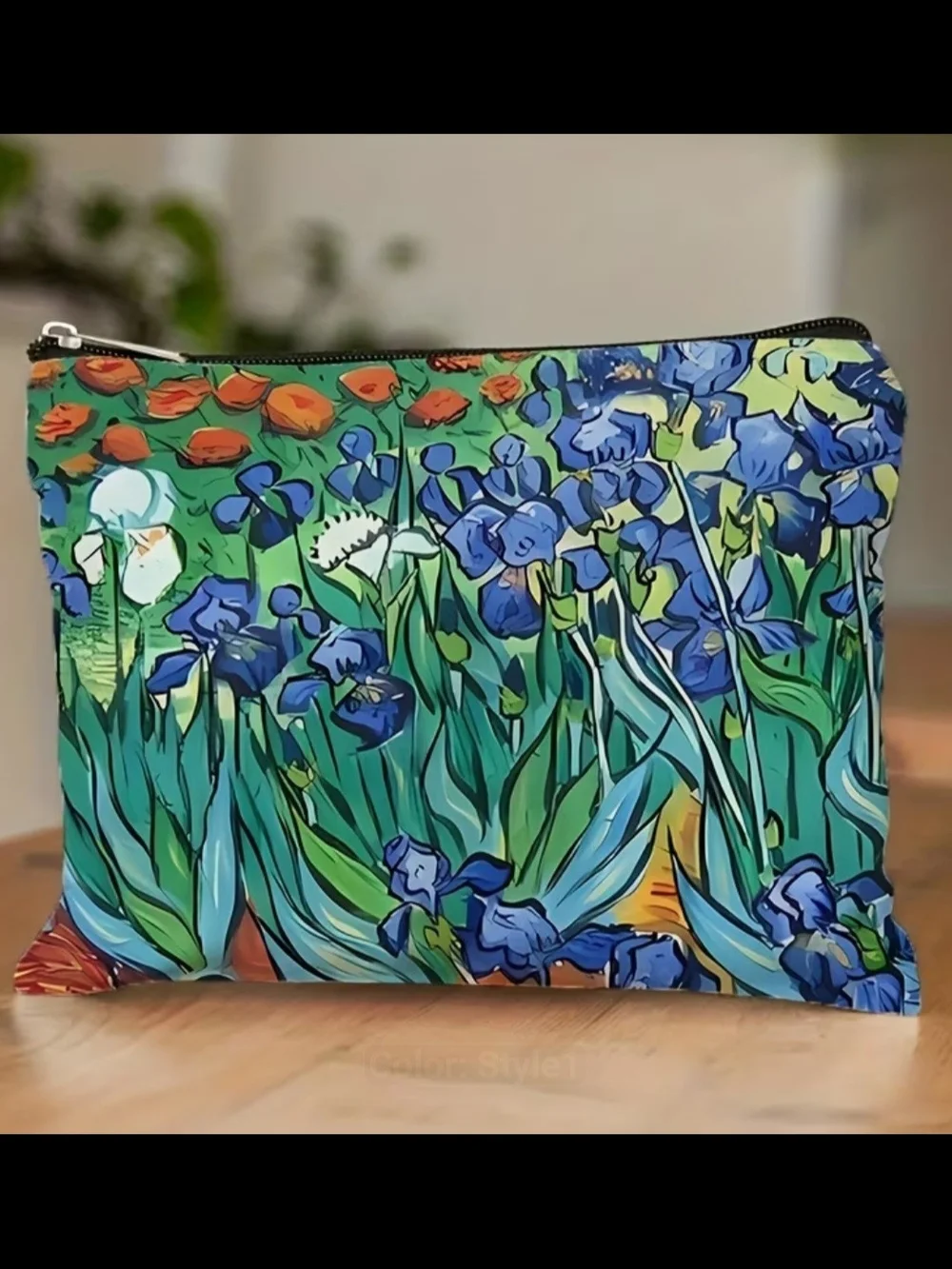 Floral Blue Iris Print Zip Pouch
